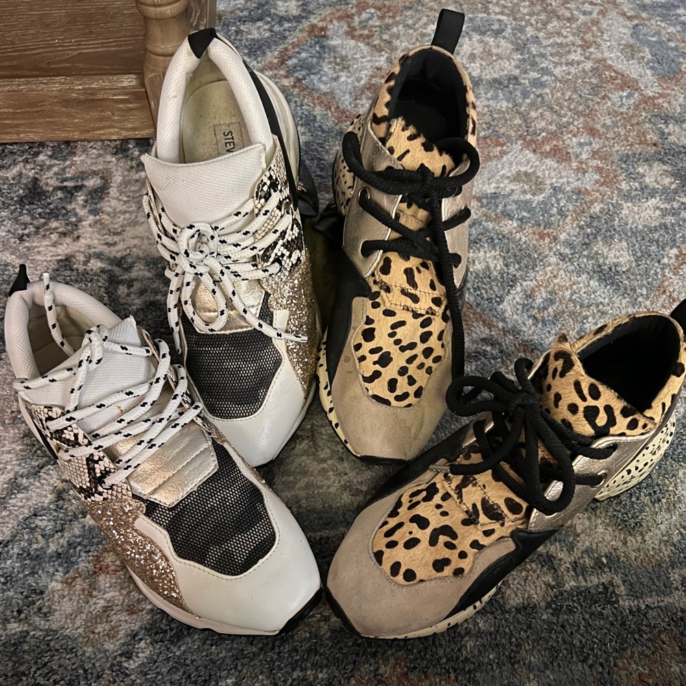 Steve Madden White and Leopard Print Sneakers